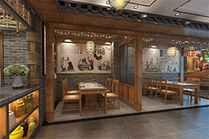 中式復(fù)古餐飲店裝修設(shè)計(jì)全景效果圖